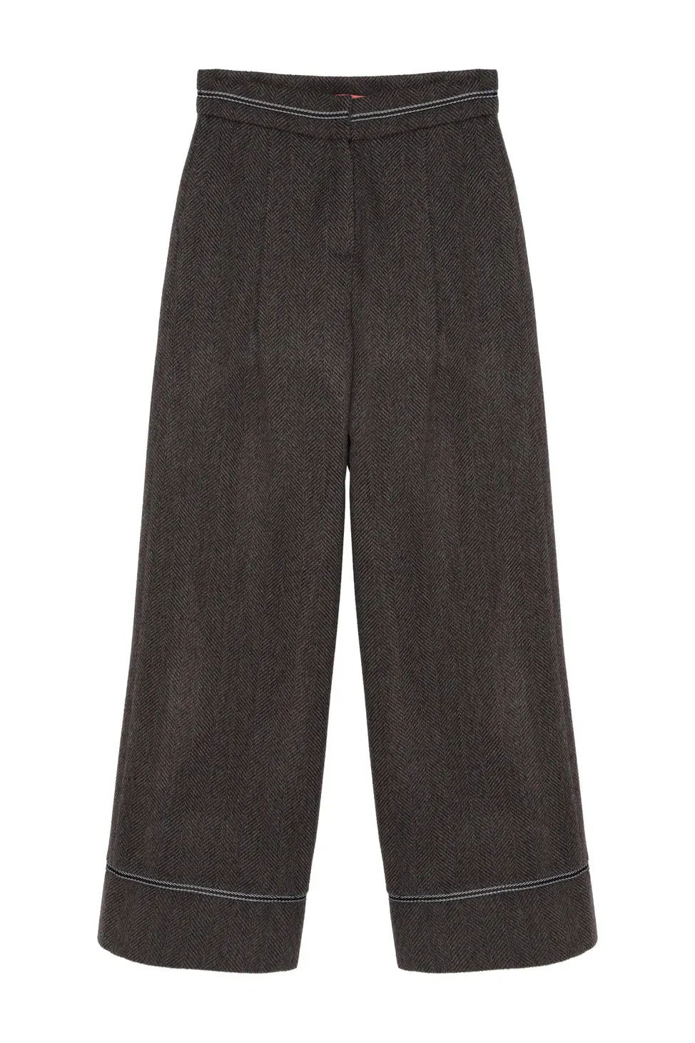 Leg Stripe Detailed Cashmere High Waist Trousers Anthracite