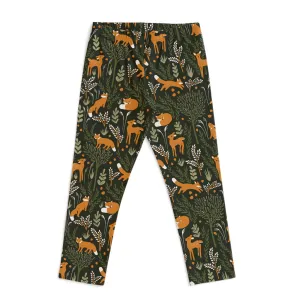 Leggings- dark green deer & foxes