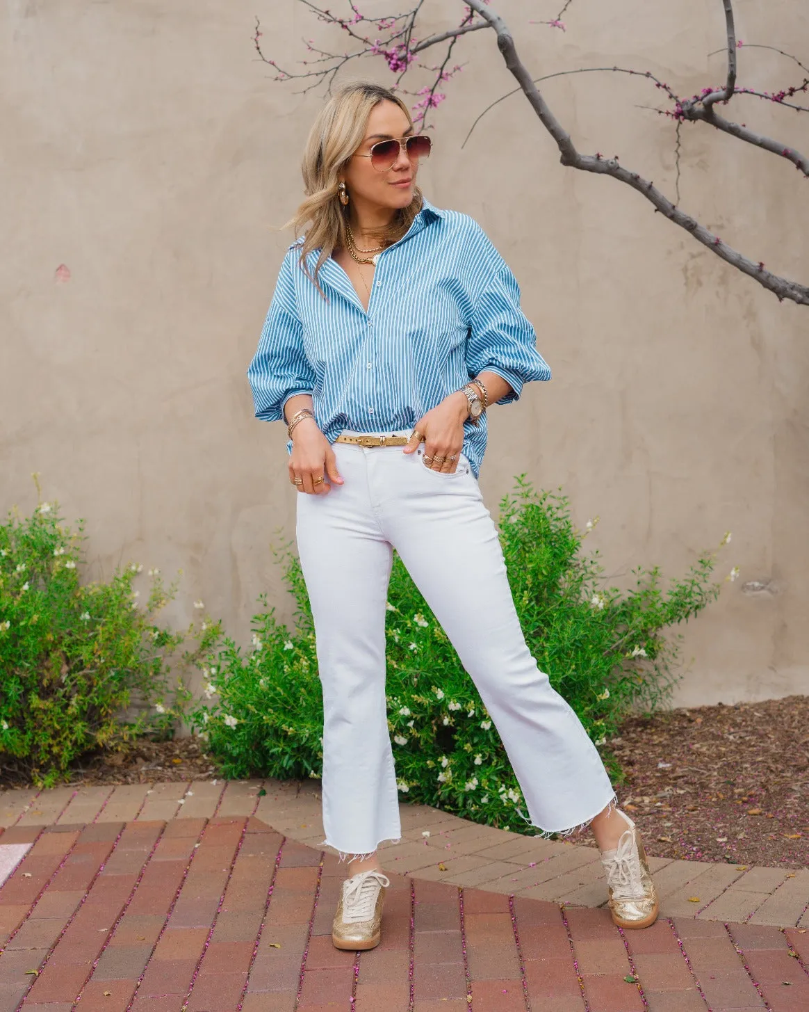 Lena Striped Balloon Sleeve Shirt