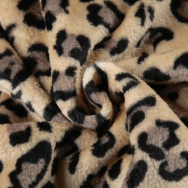 Leopard Print Faux Fur Zip-Up Hoodie
