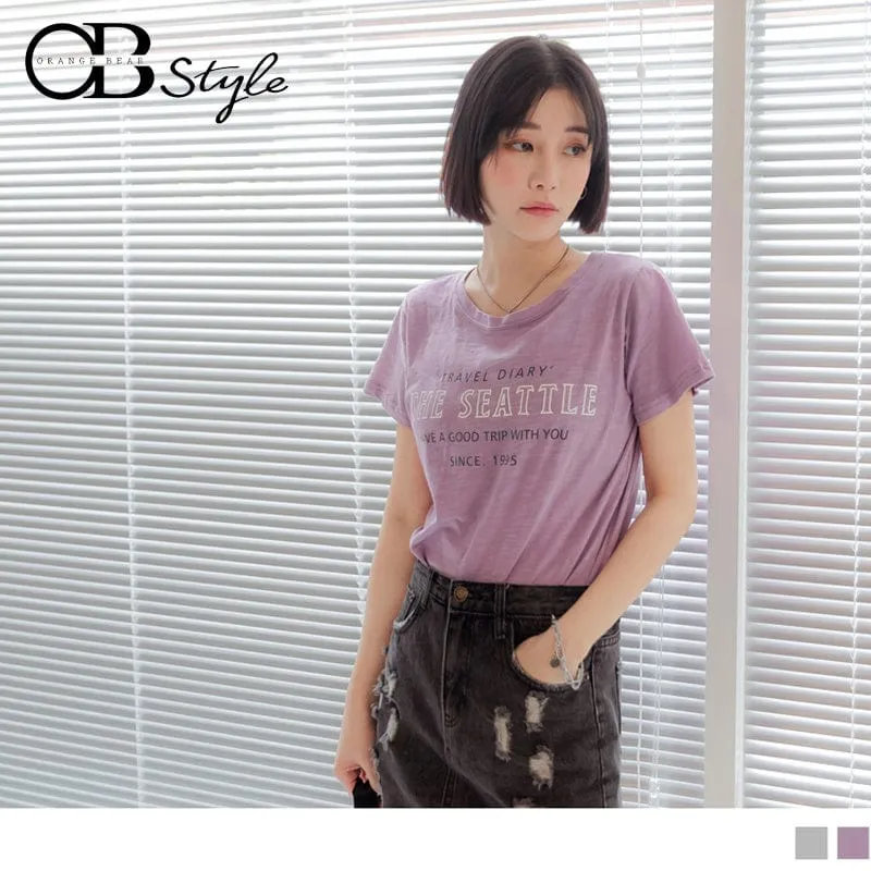 LETTER PRINTED COTTON SHORT SLEEVE ROUND NECK TOPS