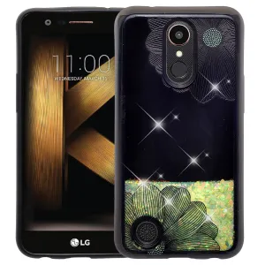 LG Aristo 2 Plus Case, Aristo 2, LG Tribute Dynasty, Rebel 3, Zone 4, Luxury Bling Liquid Glitter Case, Sparkle Quicksand Cover - Black Flower