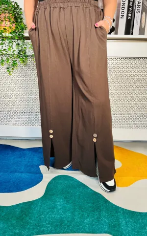 Libbie Wide Leg Joggers - Chocolate
