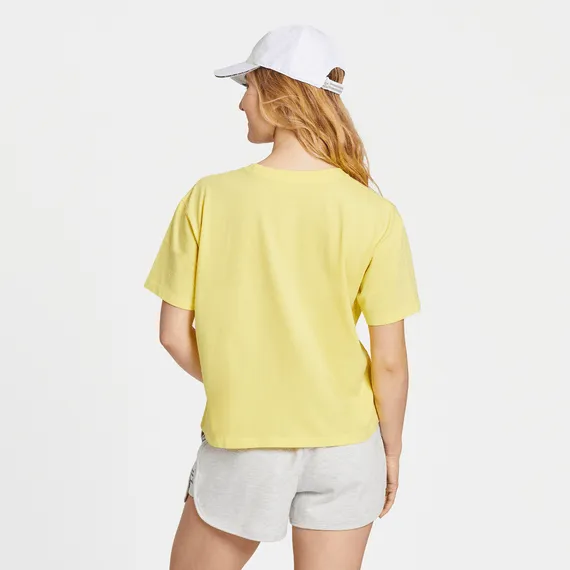 Life Is Good - Sea Stripe Lemon Yellow Women's Short Sleeve Boxy Tee