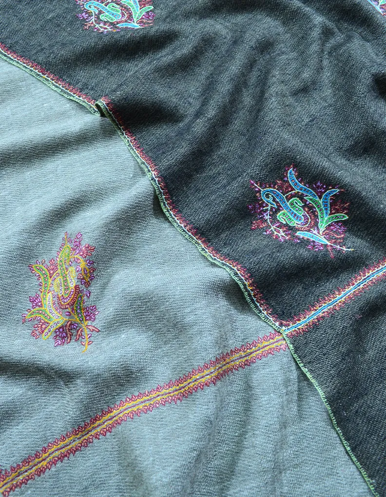 Light and Dark Grey Embroidery Pashmina Shawl 7138