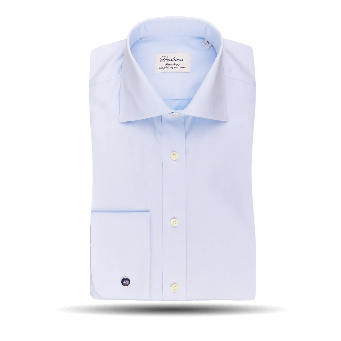 Light Blue Fitted Body Double Cuff Shirt
