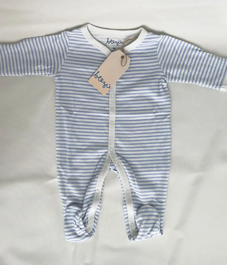 Light Blue Stripes Front Snap Footies
