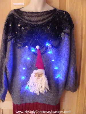 Light Up Christmas Sweater 80s 3D Santa Wms Mens XXXL