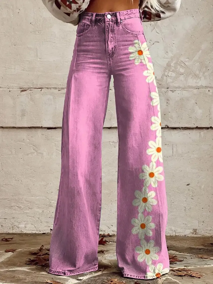 Lightweight Printed Denim Pants