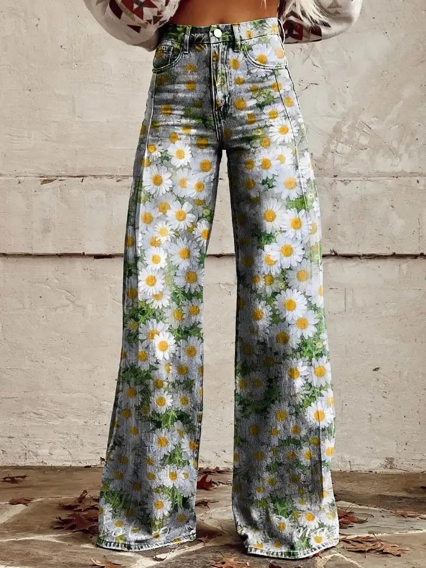 Lightweight Printed Denim Pants