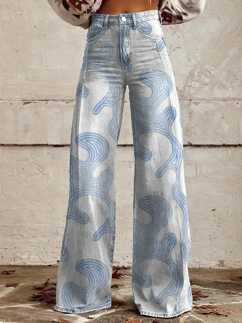 Lightweight Printed Denim Pants