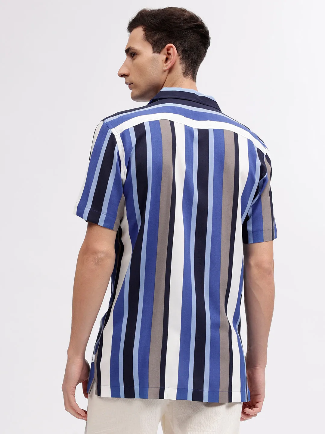 Lindbergh Men Multicolour Striped Resort Collar Short Sleeves Shirt