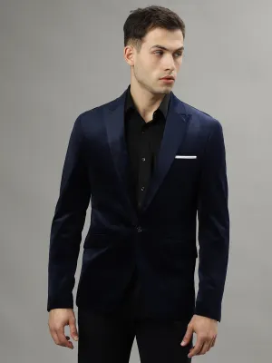 Lindbergh Men Navy Blue Single-Breasted Peaked Lapel Long Sleeves Blazer