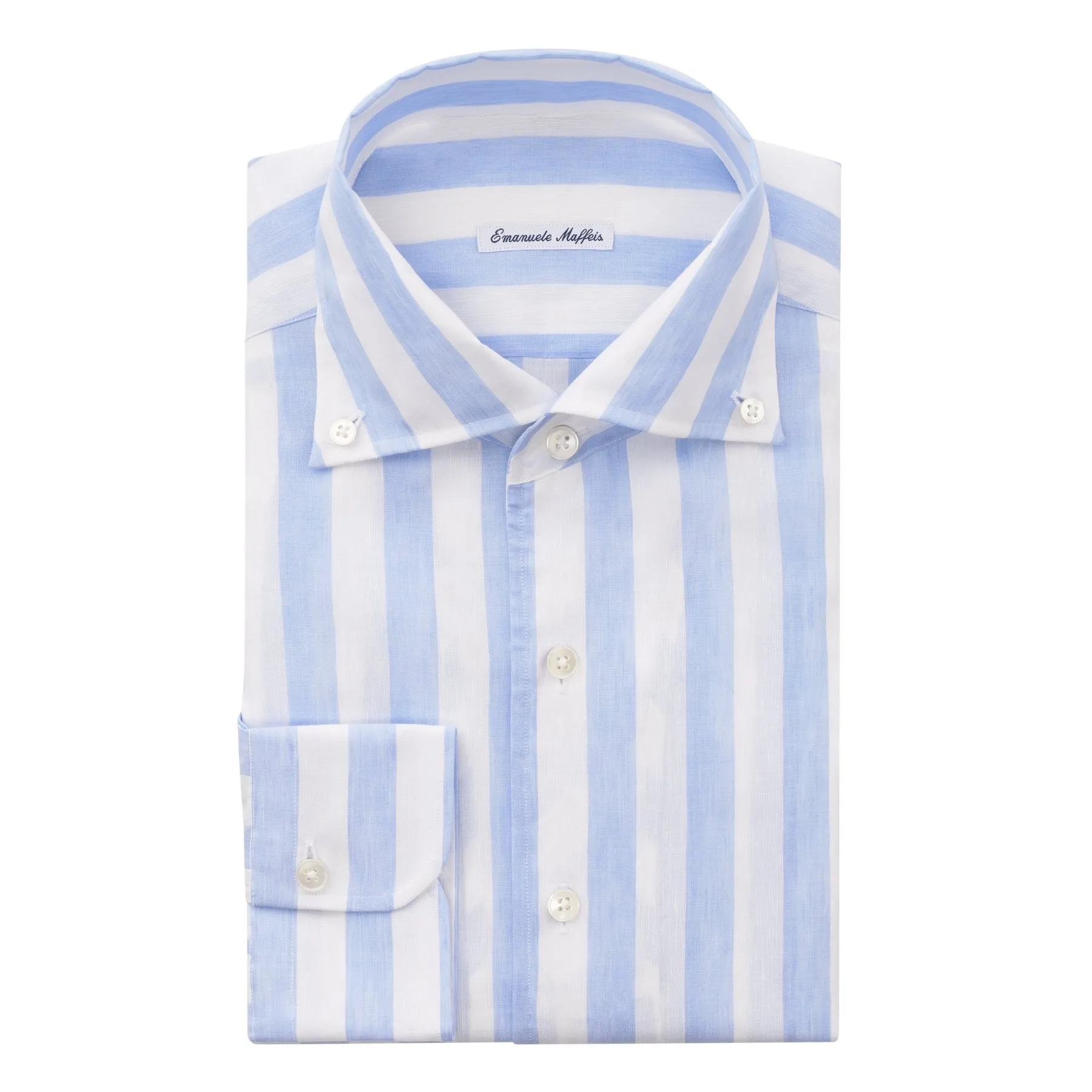 Linen and Cotton-Blend Striped Oxford Light Blue Shirt