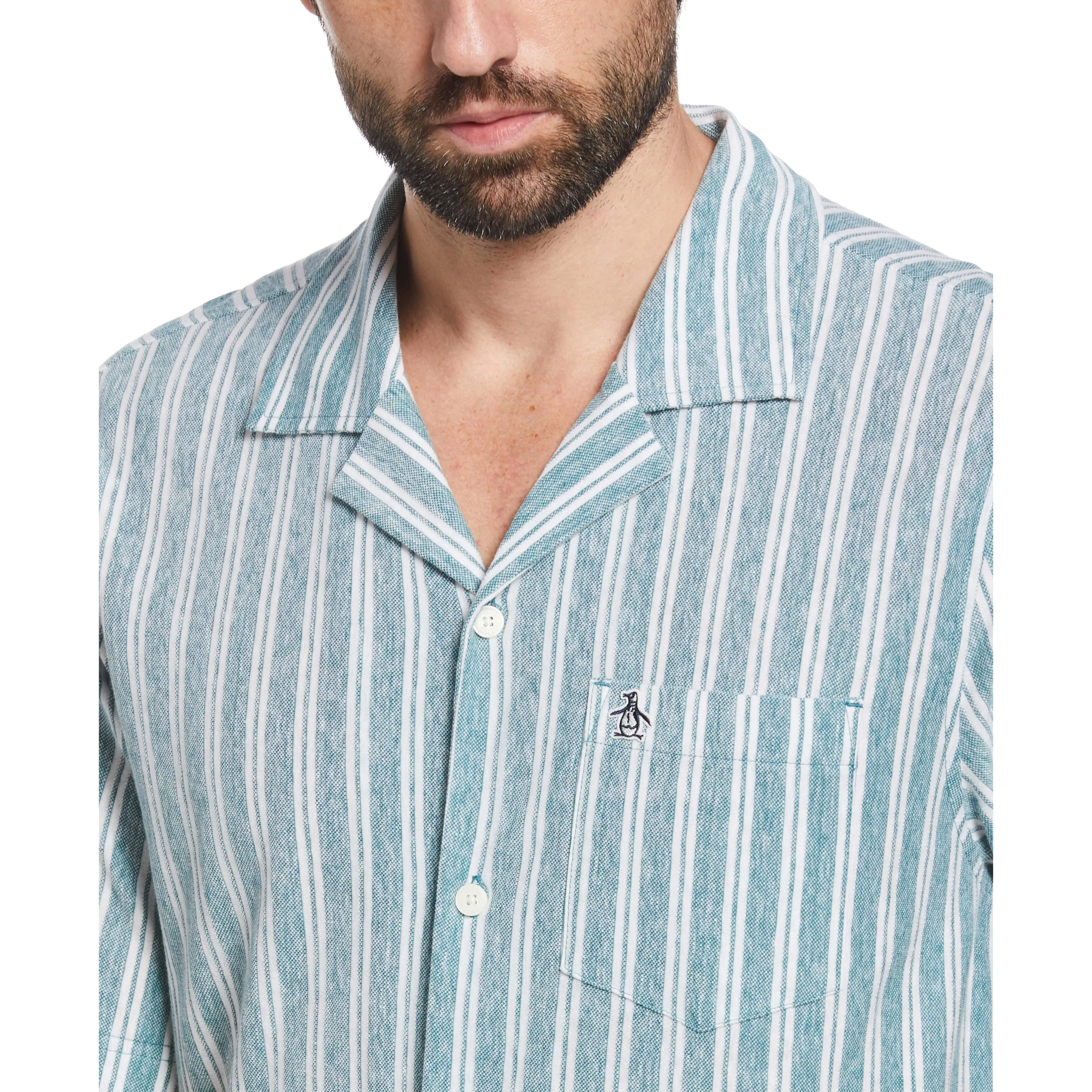Linen Blend Striped Pique Shirt