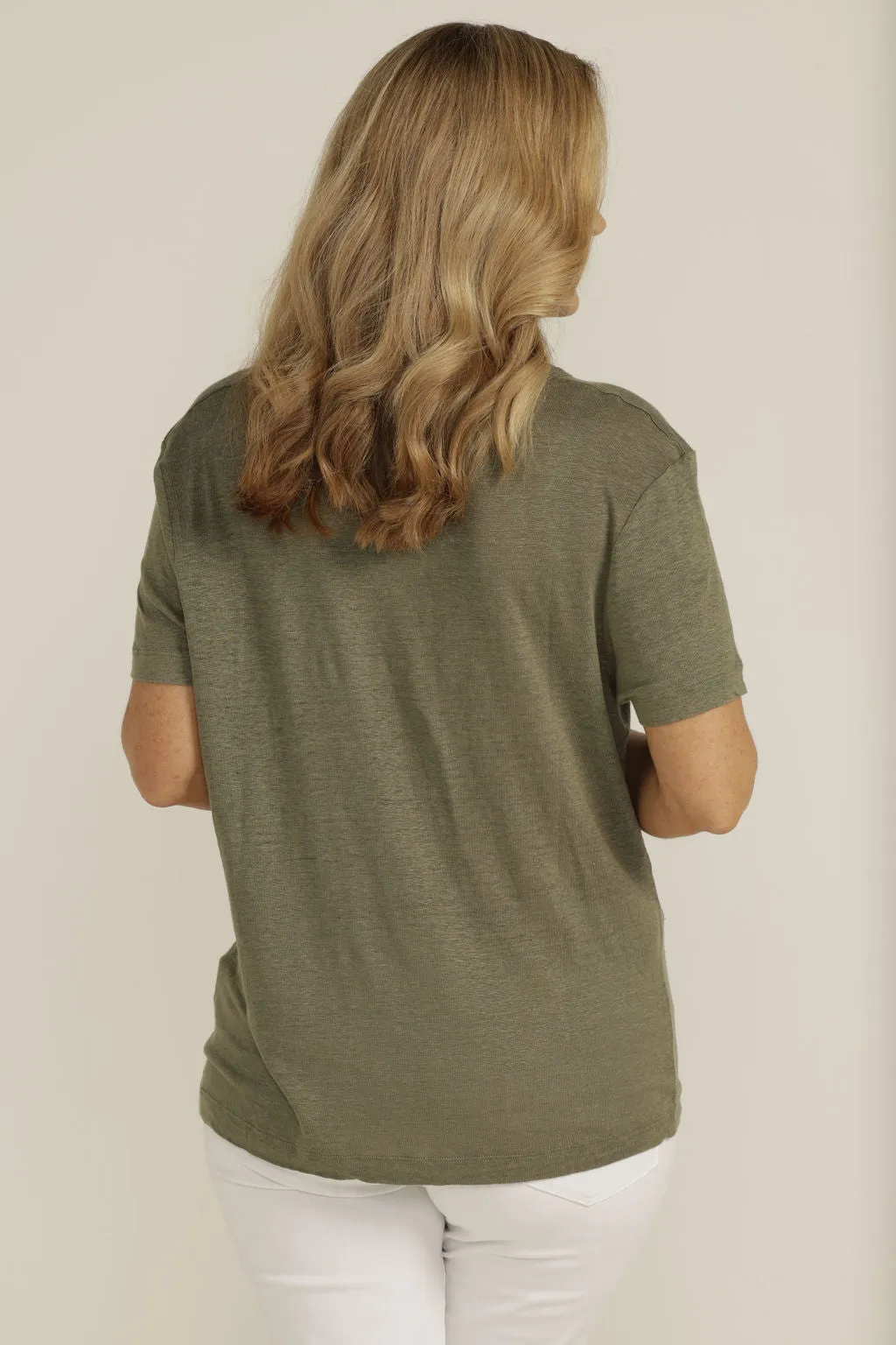 Linen Crew Neck Tee Khaki