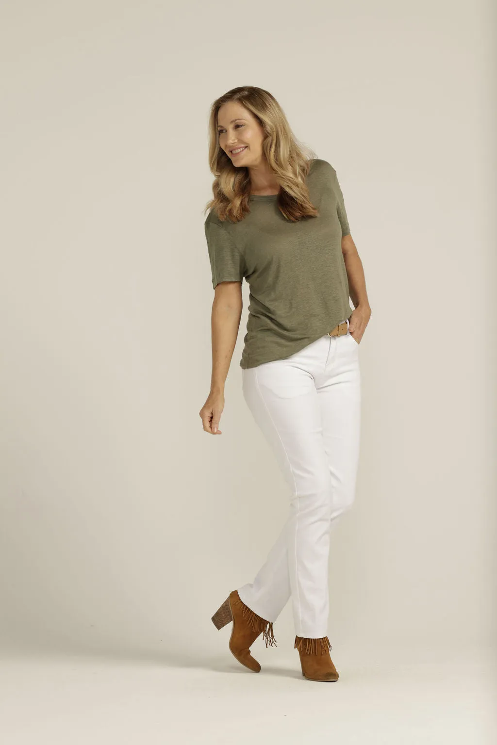 Linen Crew Neck Tee Khaki