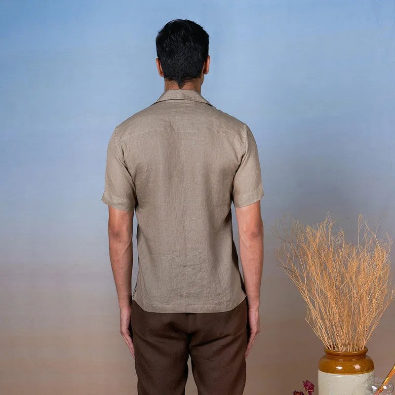 Linen Shirt for Men | Light Olive | Hand Embroidered