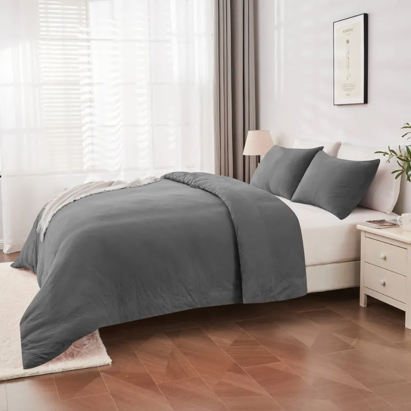 Linenova Pre-Washed Charcoal Quilt Cover Set