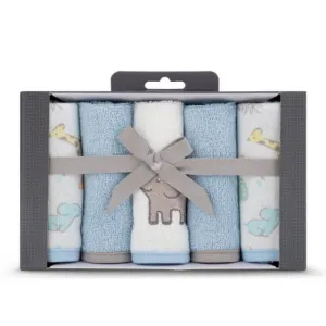 Little Linen Towelling Washer 5Pk - Safari Bear