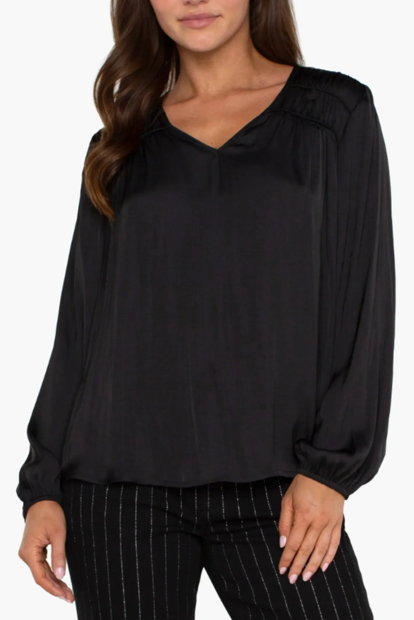 Liverpool Shirred V-Neck Blouse