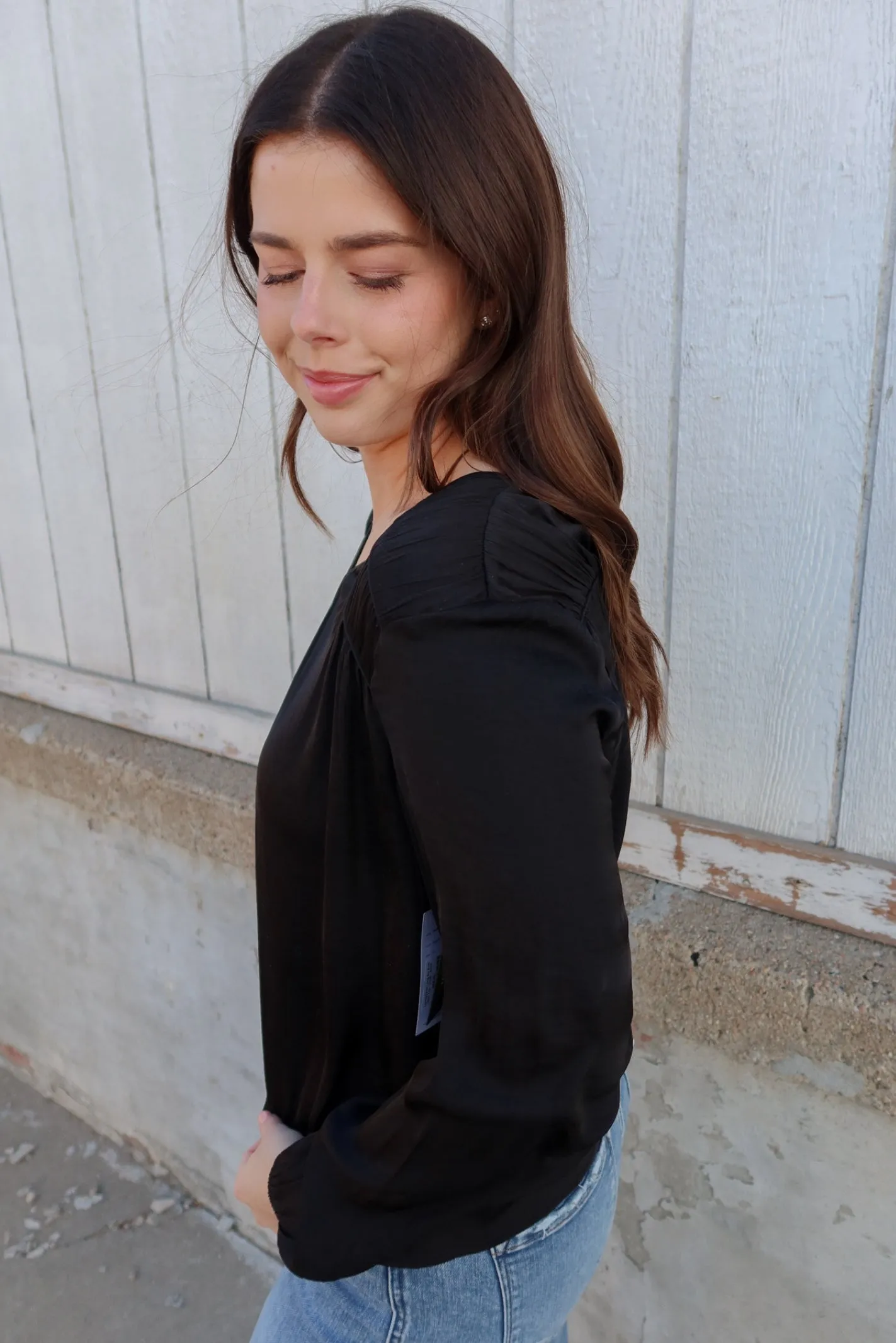 Liverpool Shirred V-Neck Blouse