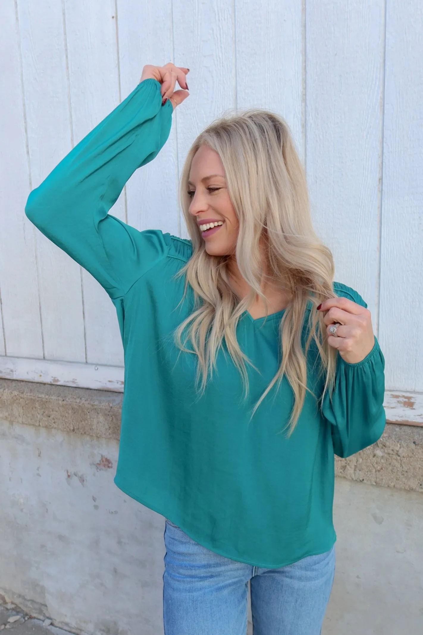 Liverpool Shirred V-Neck Blouse
