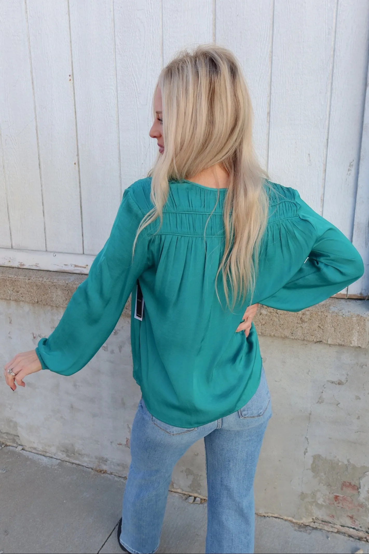 Liverpool Shirred V-Neck Blouse
