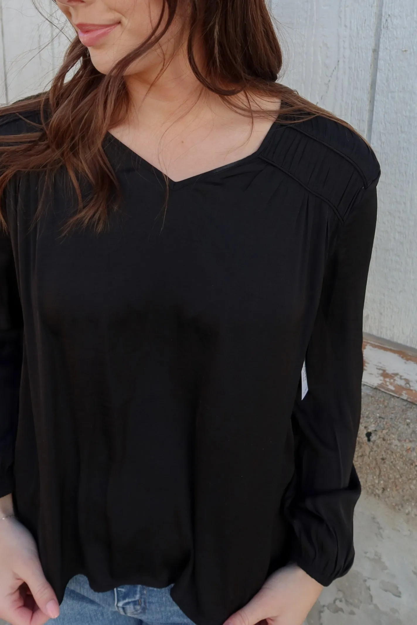 Liverpool Shirred V-Neck Blouse
