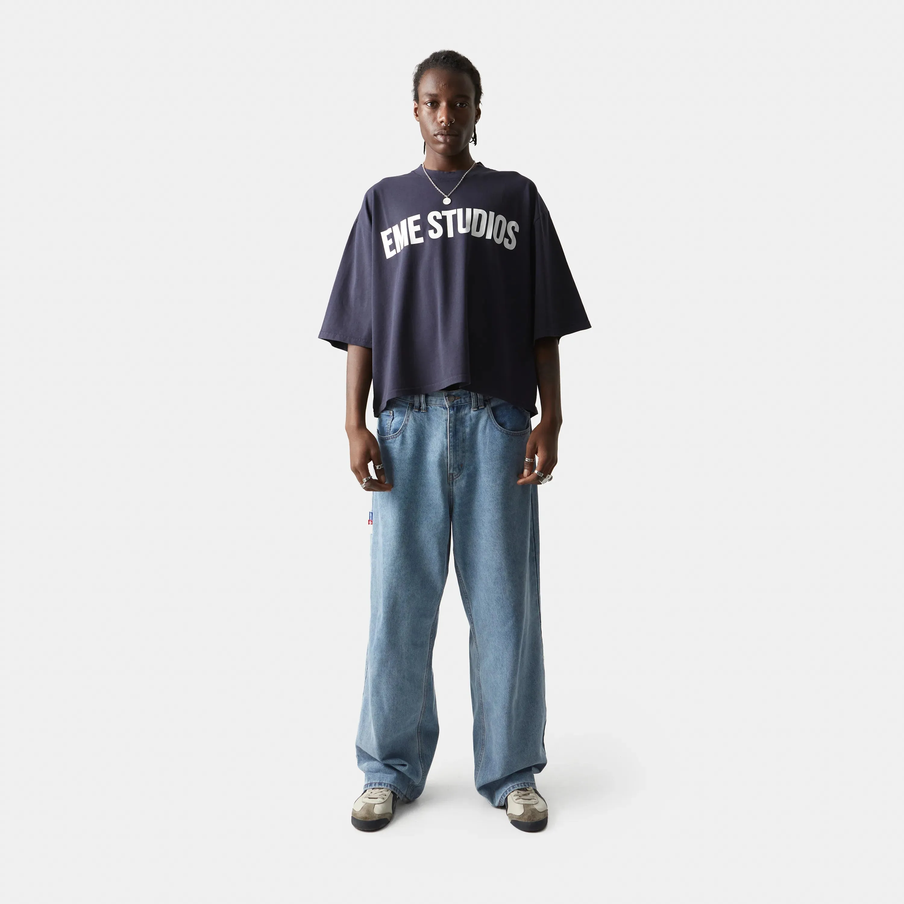 Logo Navy Cropped Boxy Tee