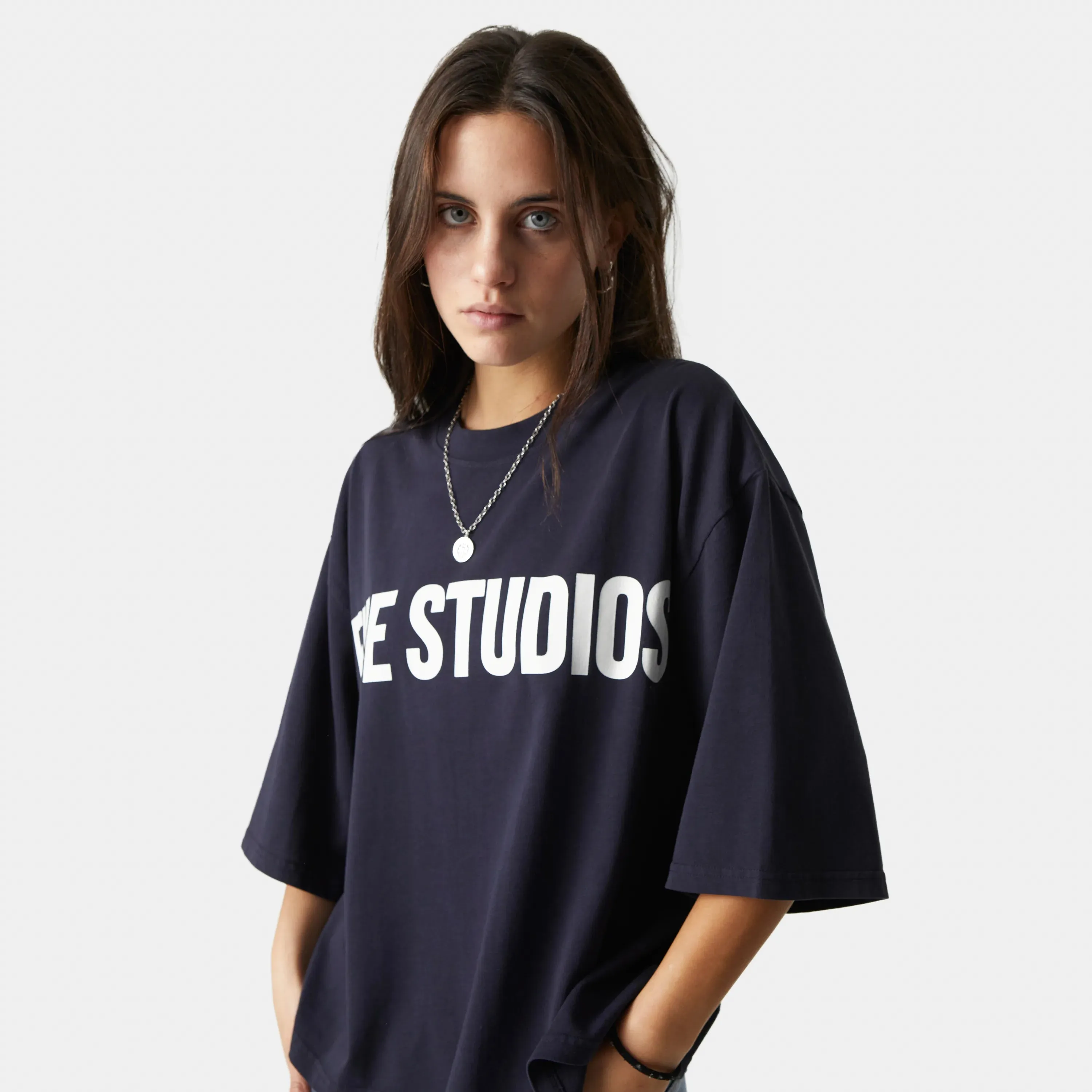 Logo Navy Cropped Boxy Tee