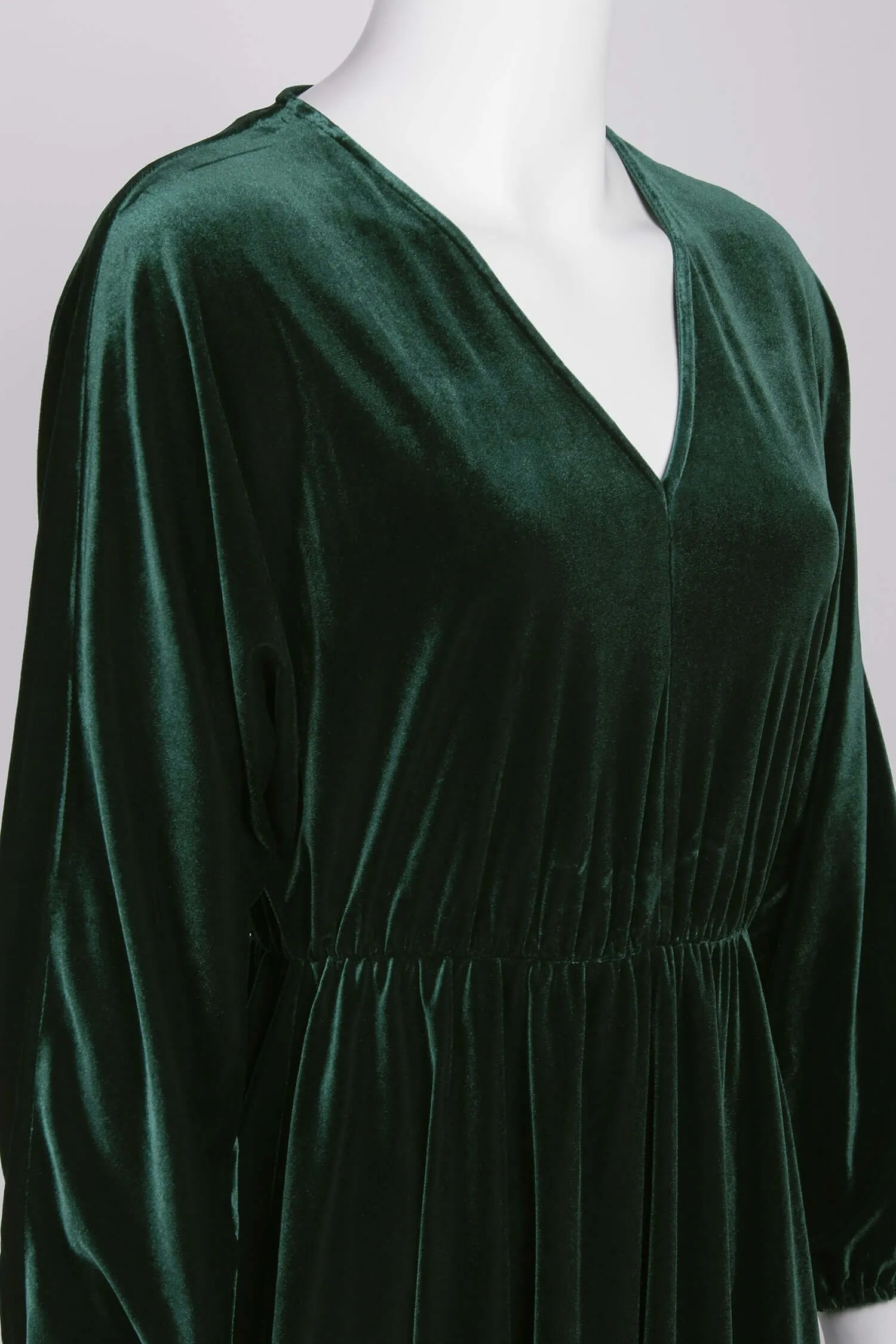London Times V-Neck Elastic Cuff Long Sleeve Elastic Waist A-Line Velvet Dress