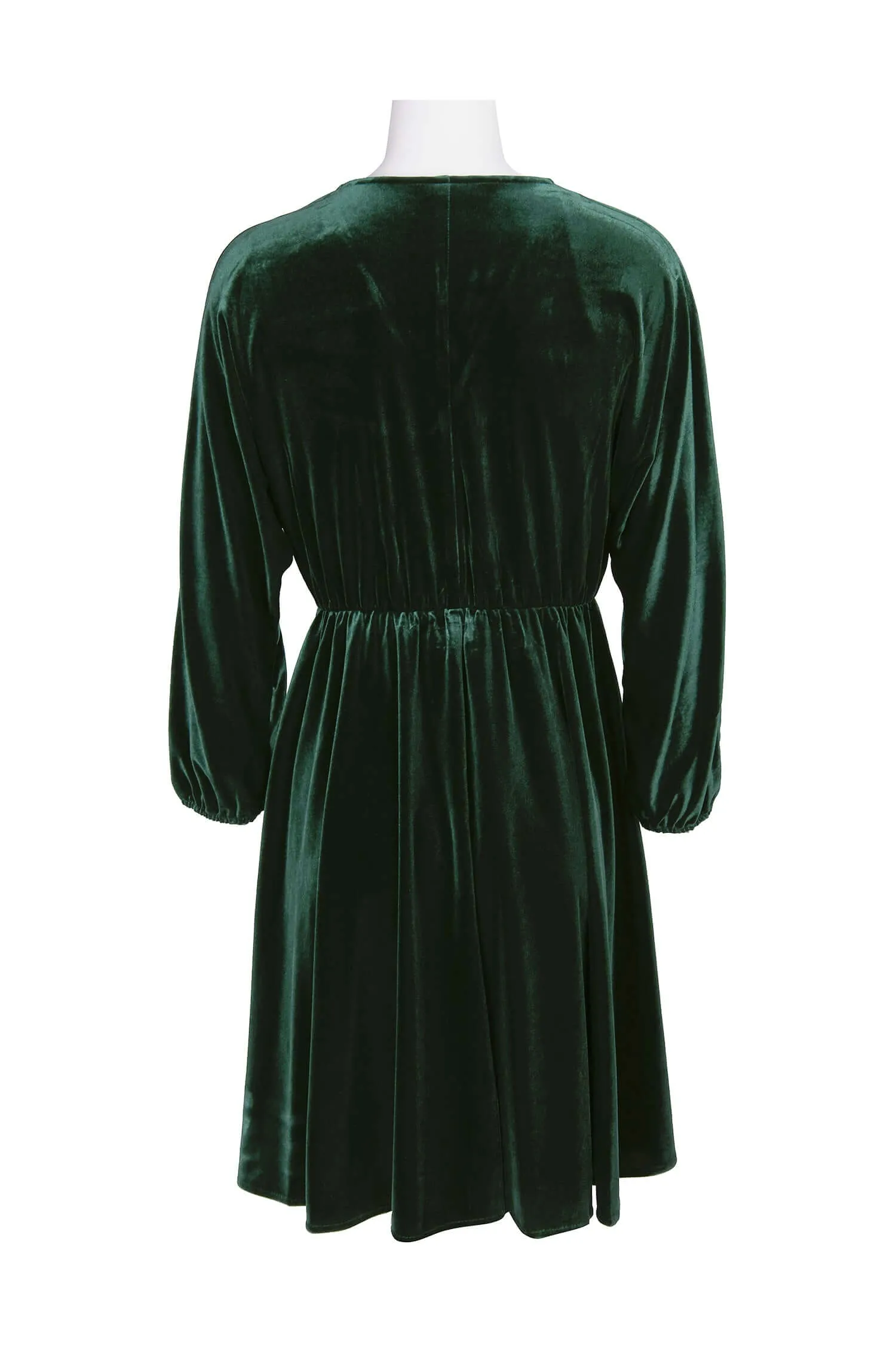 London Times V-Neck Elastic Cuff Long Sleeve Elastic Waist A-Line Velvet Dress