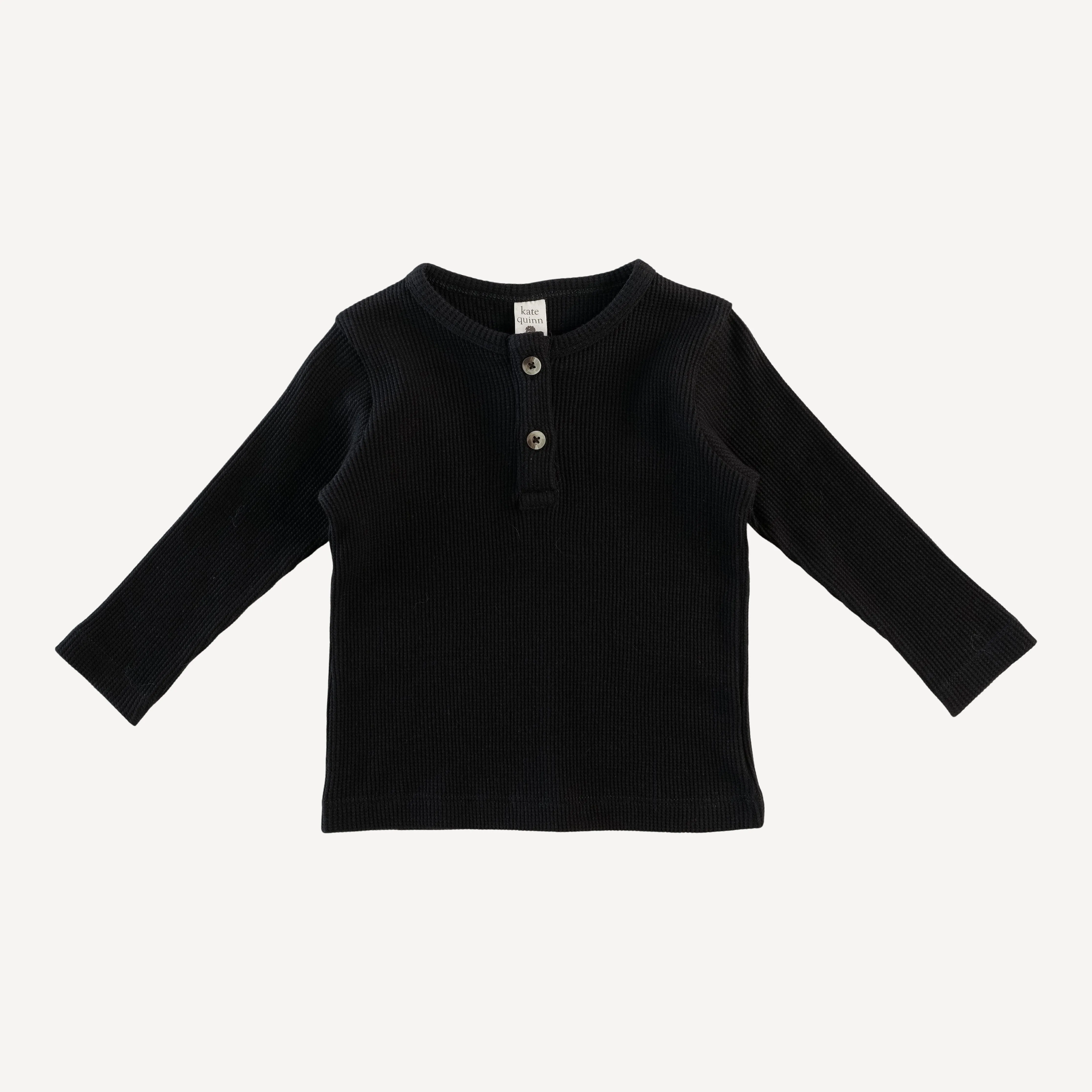 long sleeve basic henley tee | black licorice | organic cotton thermal