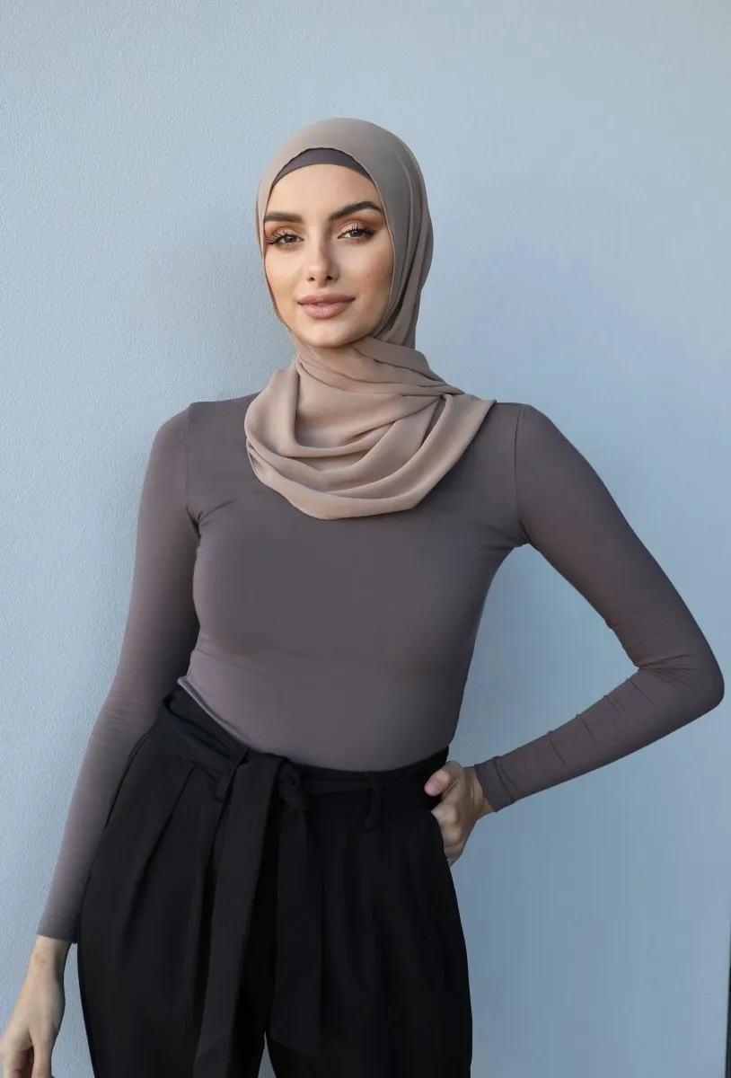 Long Sleeve Cotton Body Top - Grey Brown