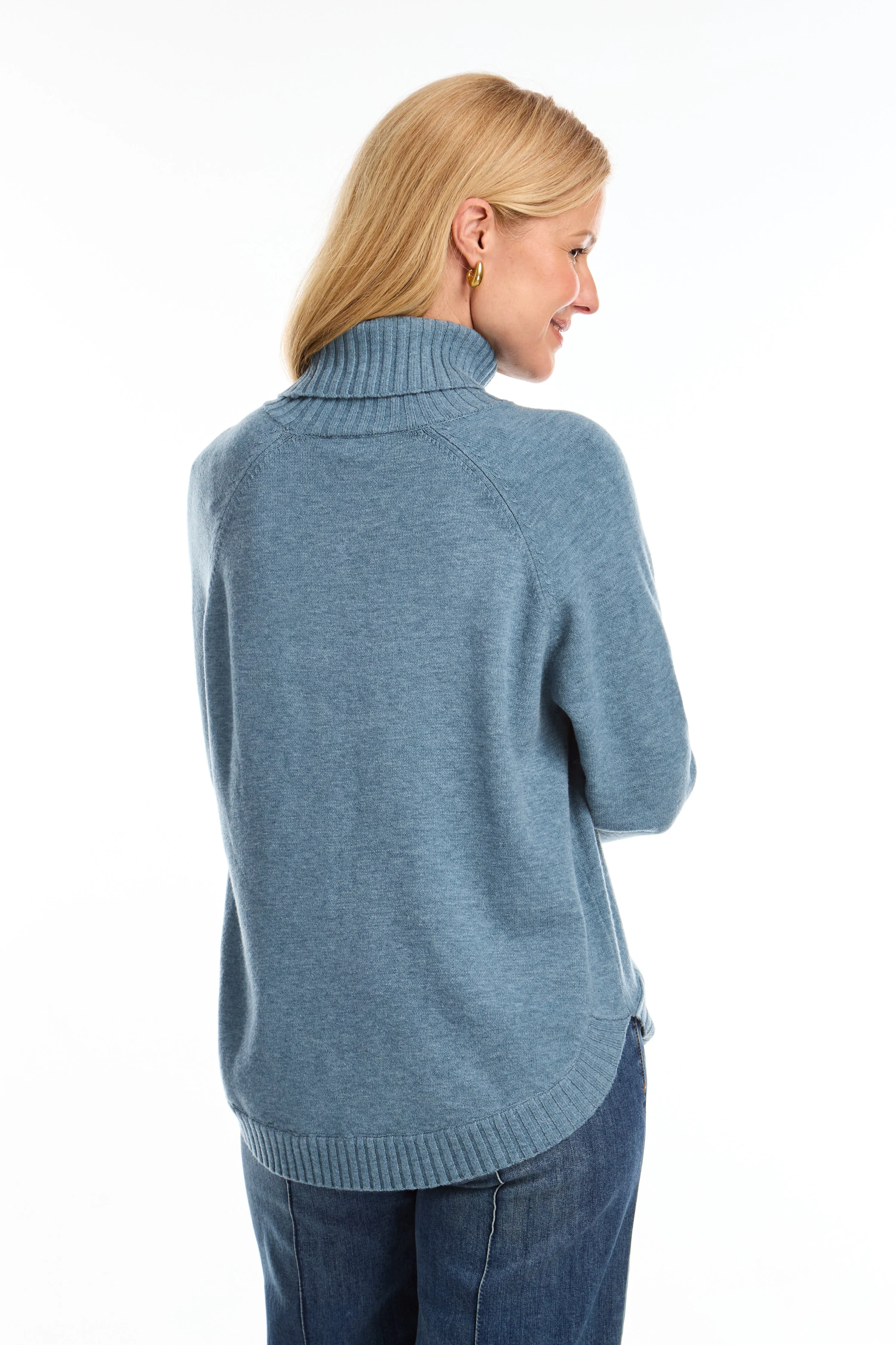Long-Sleeve Cowl Neck Sweater, Blue
