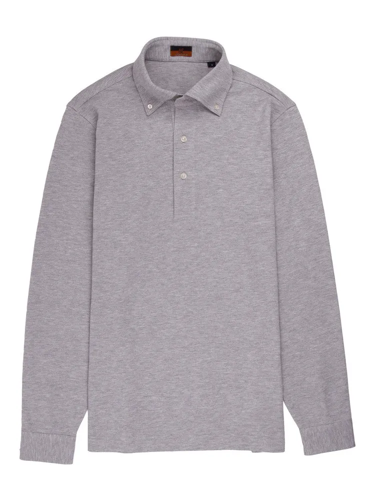 Long Sleeve Medium Grey Polo Shirt - Davis Fit (Slim)