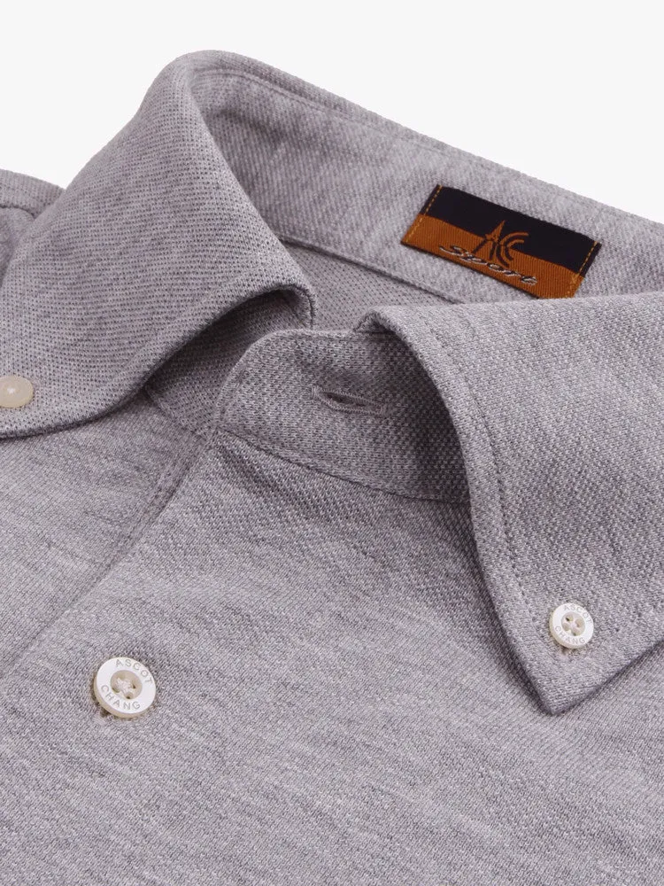 Long Sleeve Medium Grey Polo Shirt - Davis Fit (Slim)