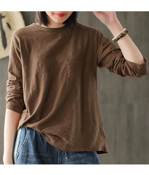Long Sleeves Knit T-Shirts Spring Tops H9508