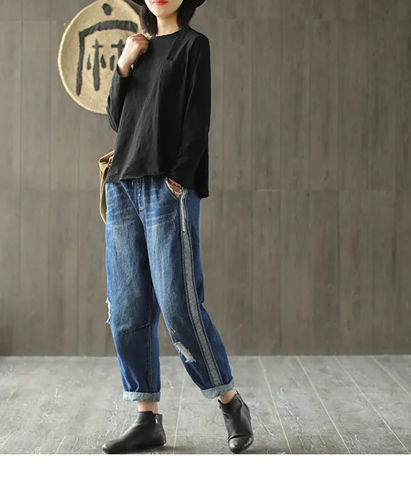 Long Sleeves Knit T-Shirts Spring Tops H9508