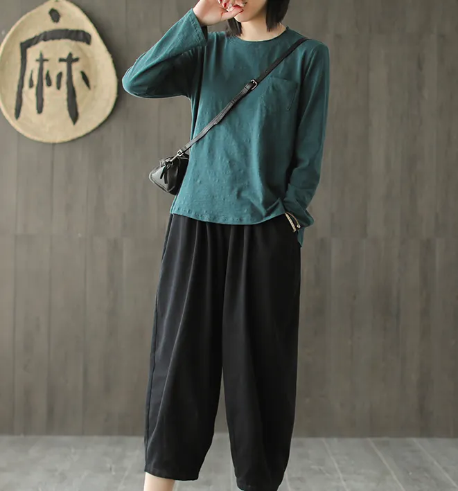 Long Sleeves Knit T-Shirts Spring Tops H9508