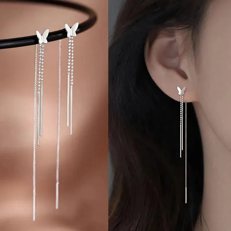 Long Wire Tassel women's Straight Hanging Earrings Jewelry*