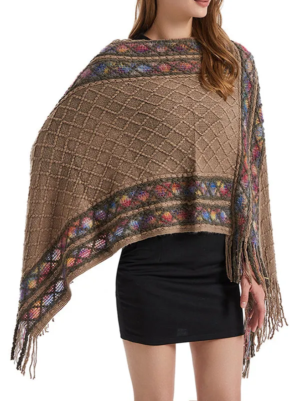 Loose Asymmetric Tasseled V-Neck Cape Shawl&Cloak