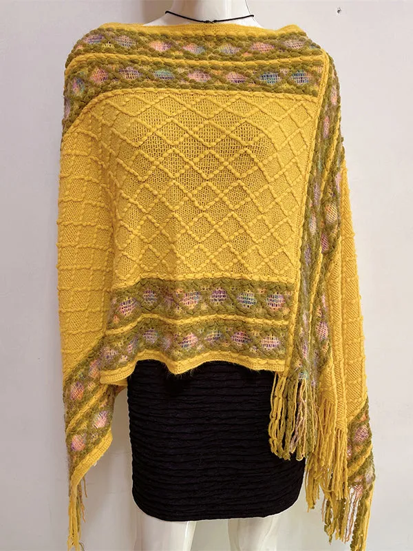Loose Asymmetric Tasseled V-Neck Cape Shawl&Cloak