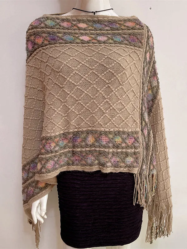 Loose Asymmetric Tasseled V-Neck Cape Shawl&Cloak