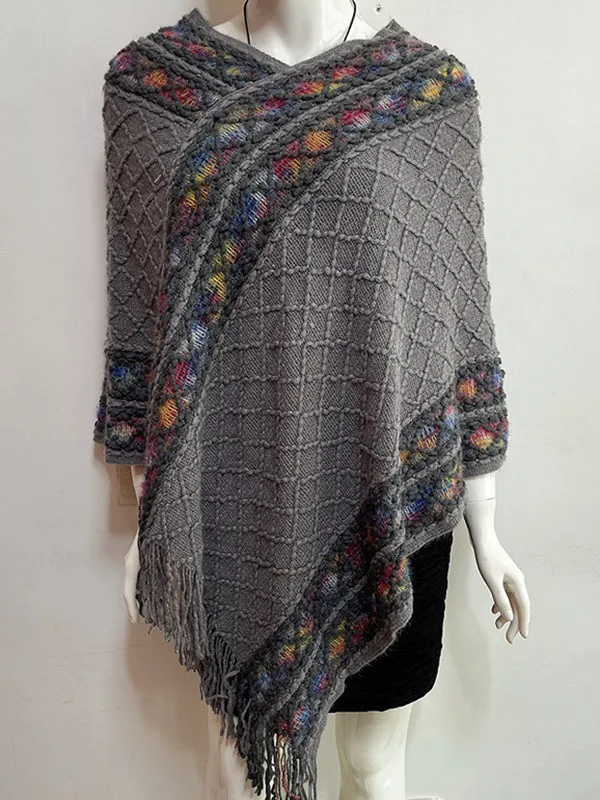 Loose Asymmetric Tasseled V-Neck Cape Shawl&Cloak