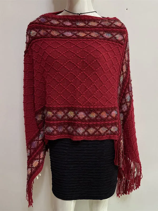 Loose Asymmetric Tasseled V-Neck Cape Shawl&Cloak