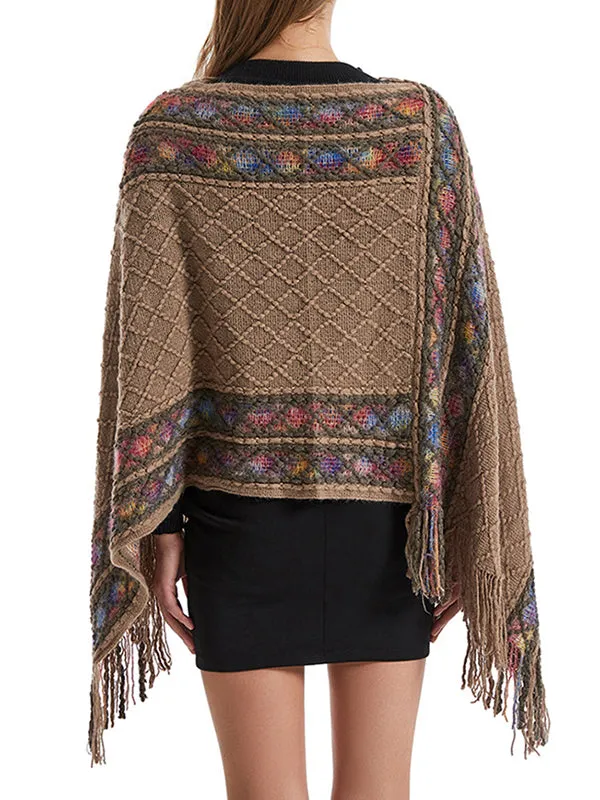Loose Asymmetric Tasseled V-Neck Cape Shawl&Cloak