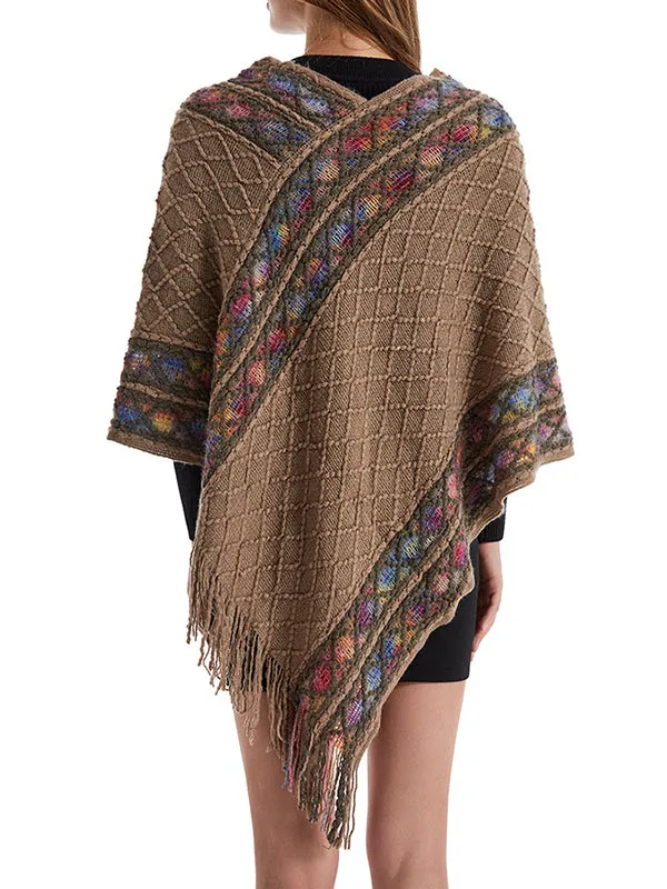 Loose Asymmetric Tasseled V-Neck Cape Shawl&Cloak