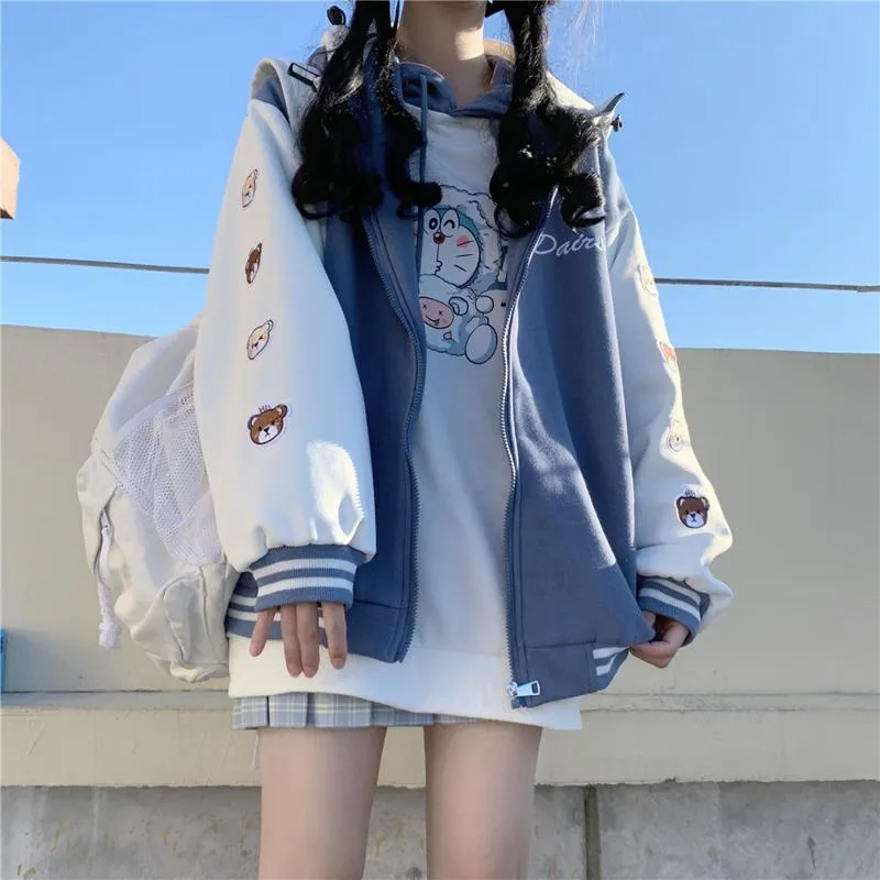 Loose Fit Thickened Hooded Varsity Jacket